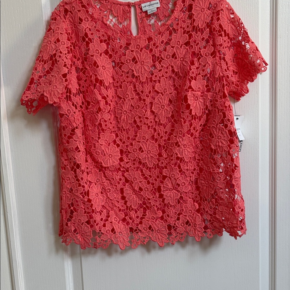 Liz Claiborne Collection Petite Coral Floral Lace Blouse with attached camisole